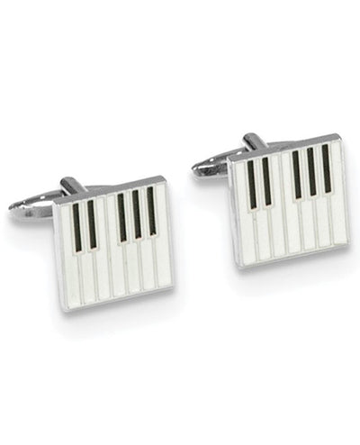 Piano Keyboard Cufflinks in Stainless Steel, Rhodium-Plated and Enameled