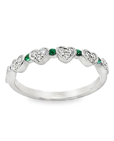 18K White Gold Diamond & Emerald Heart Ring