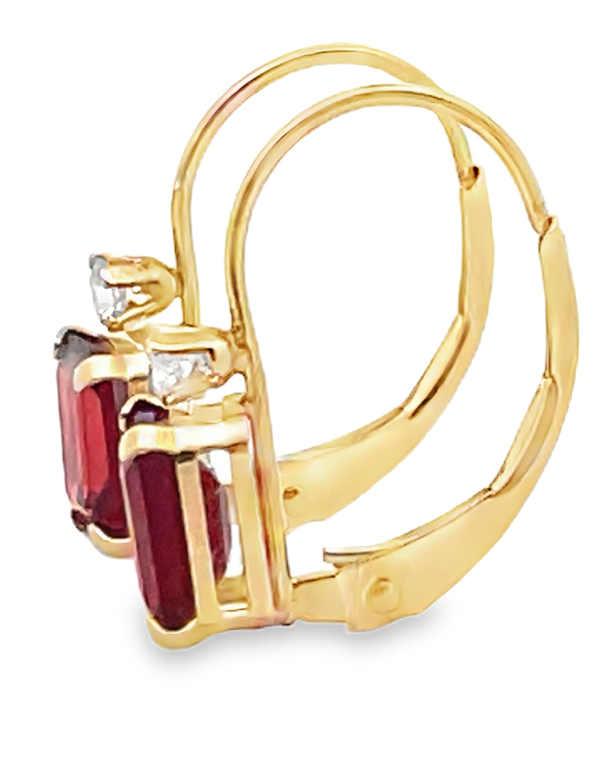 14K Yellow Gold Garnet & Diamond Drop Earrings