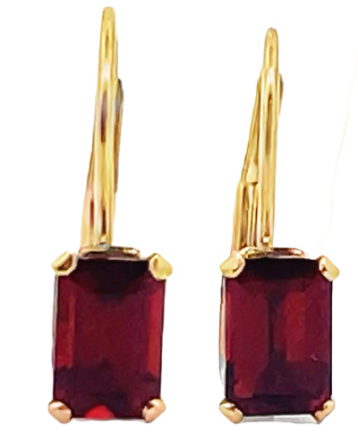 14K Yellow Gold Garnet Drop Earrings
