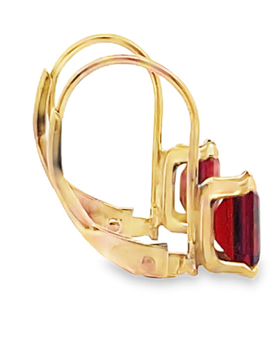 14K Yellow Gold Garnet Drop Earrings