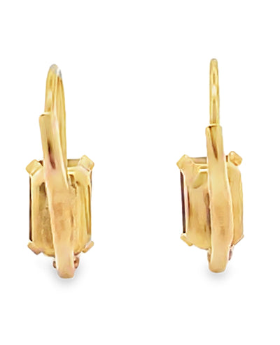 14K Yellow Gold Garnet Drop Earrings