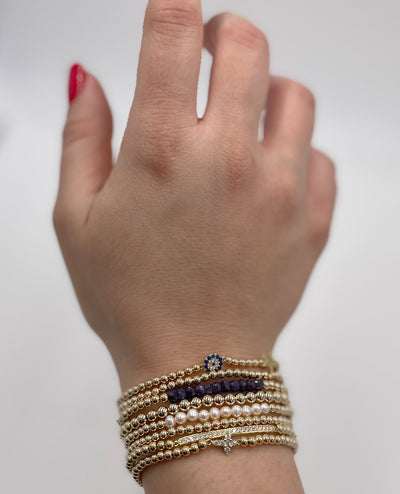 Gold Filled 3mm Ball Bracelet with Evil Eye