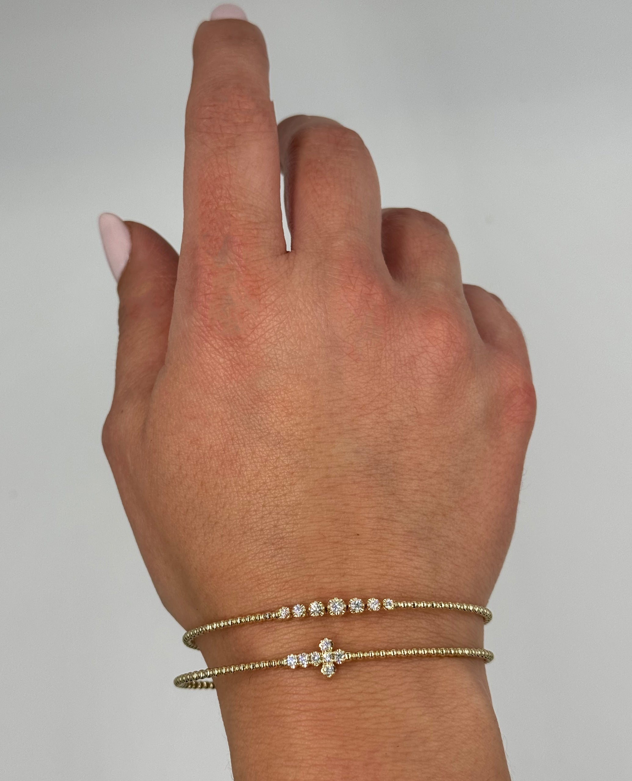 14K Yellow Gold Diamond Cross Bangle Bracelet