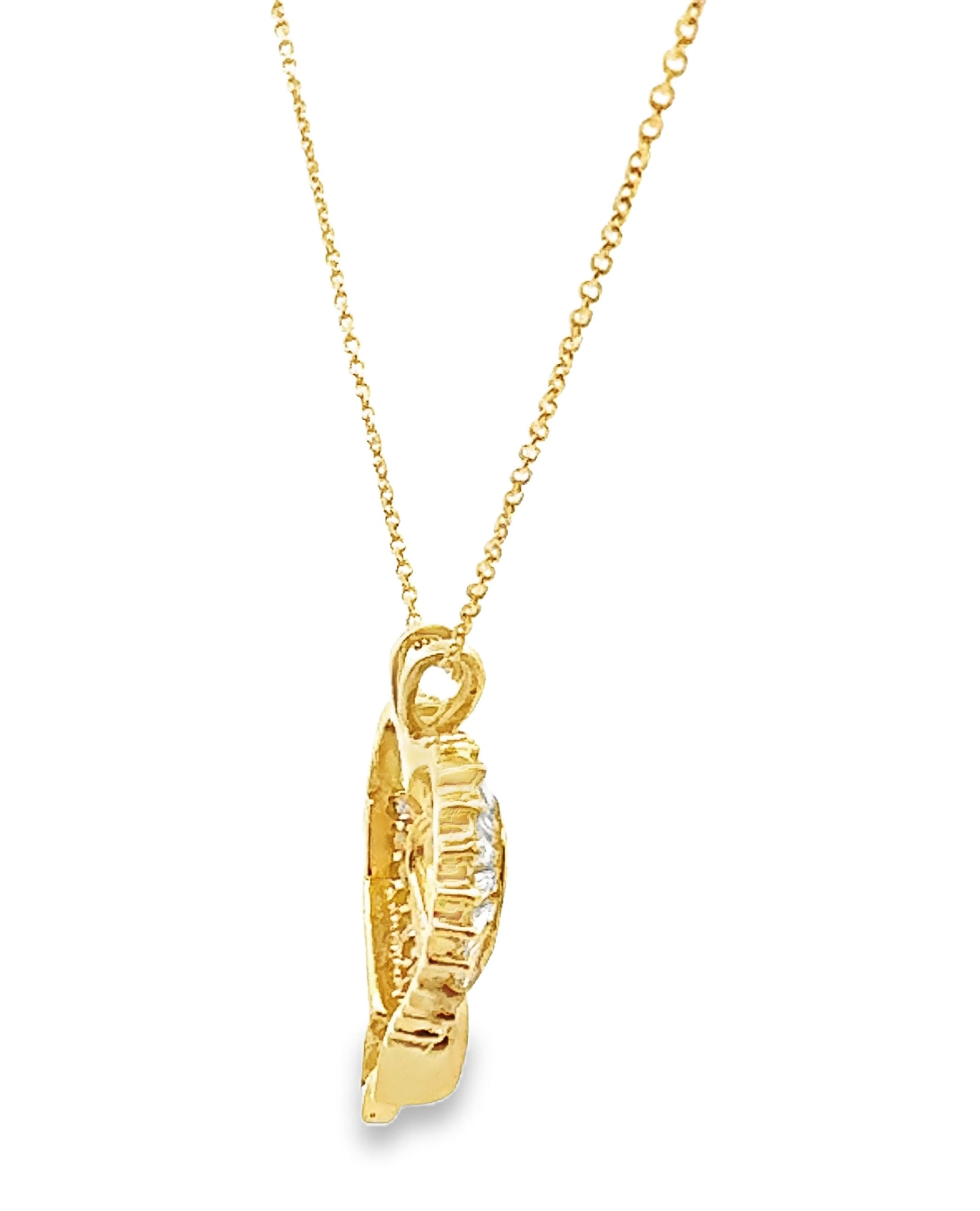 14K Yellow Gold 1.5 Carat Baguette Diamond Heart Pendant Necklace