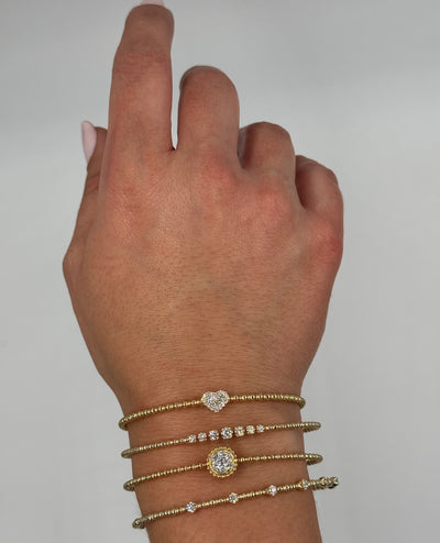 14K Yellow Gold Diamond Heart Bangle Bracelet