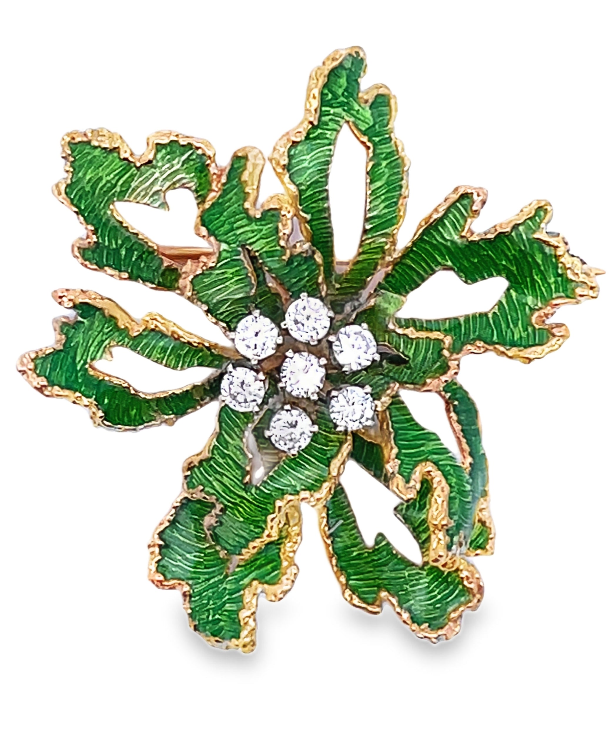 18K Yellow Gold Green Floral Pin