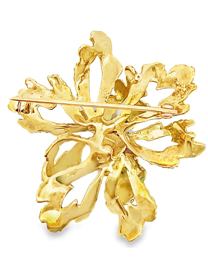 18K Yellow Gold Green Floral Pin