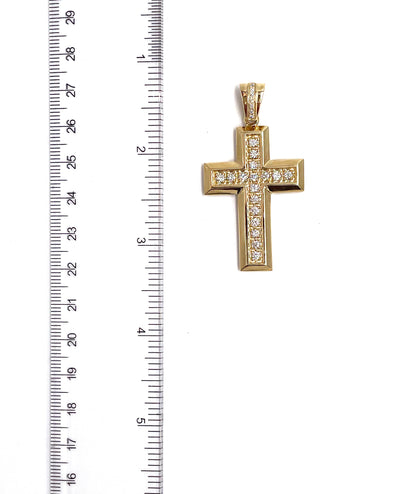 14K Yellow Gold Large Diamond Cross