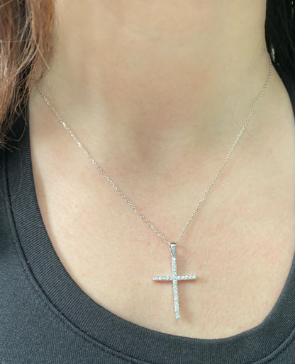 14K White Gold Diamond Cross Necklace