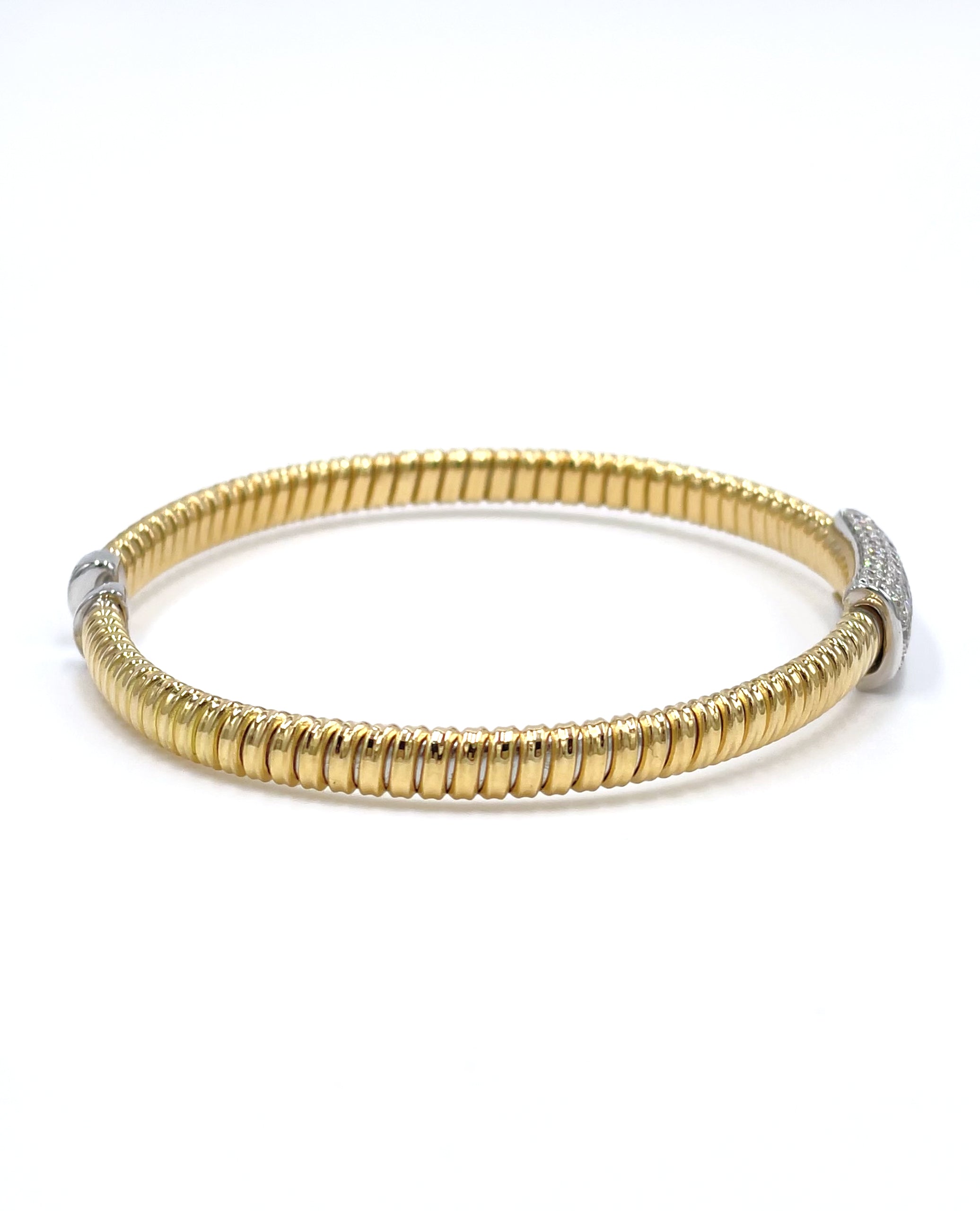 18K Yellow and White Gold Diamond Bangle Bracelet
