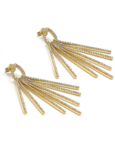 Sunburst Fan 4.31 Ct Micro Pavé Natural Diamond Earrings in 18K Yellow Gold