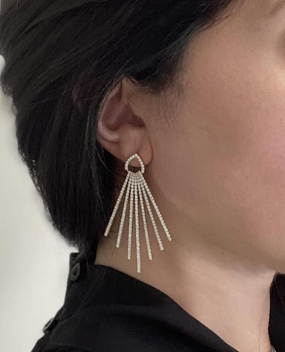 Sunburst Fan 4.31 Ct Micro Pavé Natural Diamond Earrings in 18K Yellow Gold