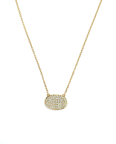 Oval East West Pendant Necklace with Pavé Diamonds Set in 18K Yellow Gold