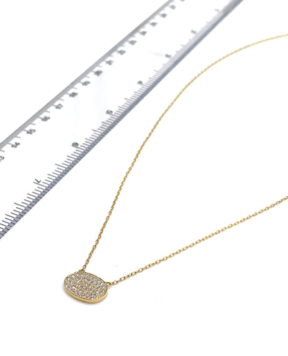18K Yellow Gold Pave Set Oval Diamond Necklace