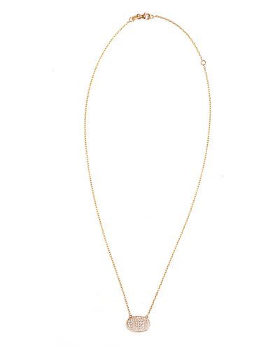 Oval East West Pendant Necklace with Pavé Diamonds Set in 18K Yellow Gold