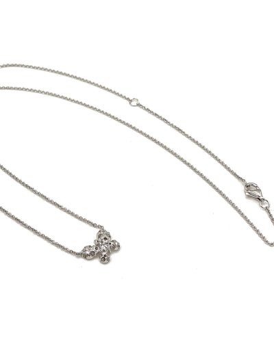 Petite Butterfly Diamond Pendant Necklace in 18K White Gold, Adjustable Length