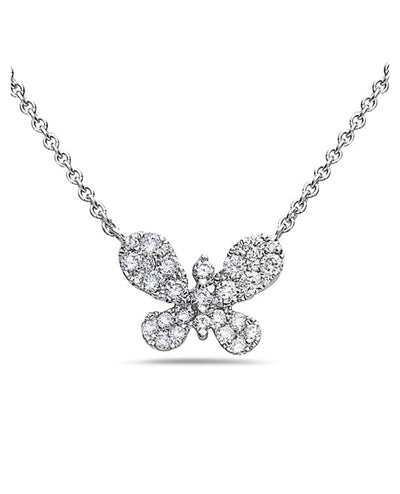 Petite Butterfly Diamond Pendant Necklace in 18K White Gold, Adjustable Length