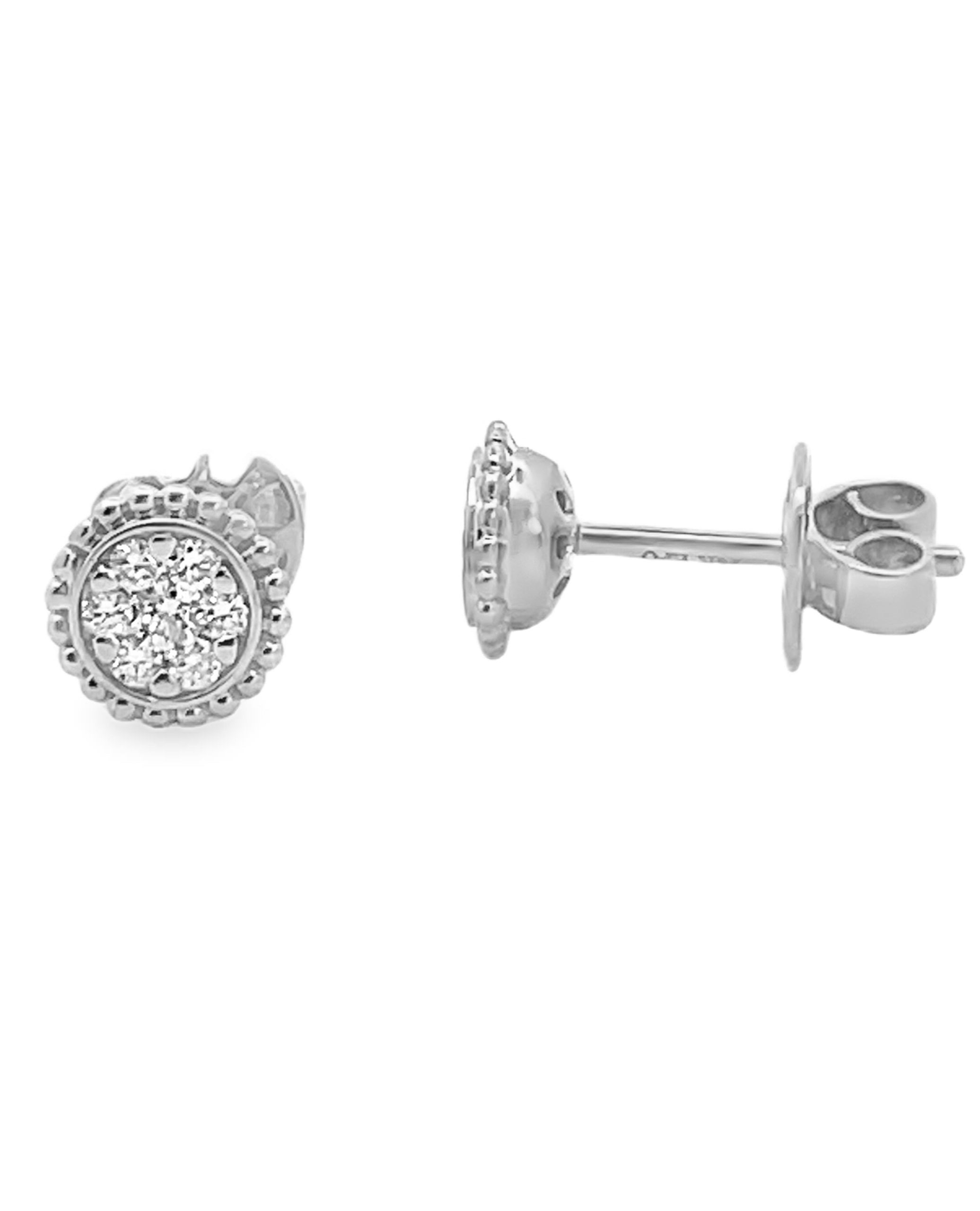 14K White Gold Diamond Round Stud Earrings with Pushbacks