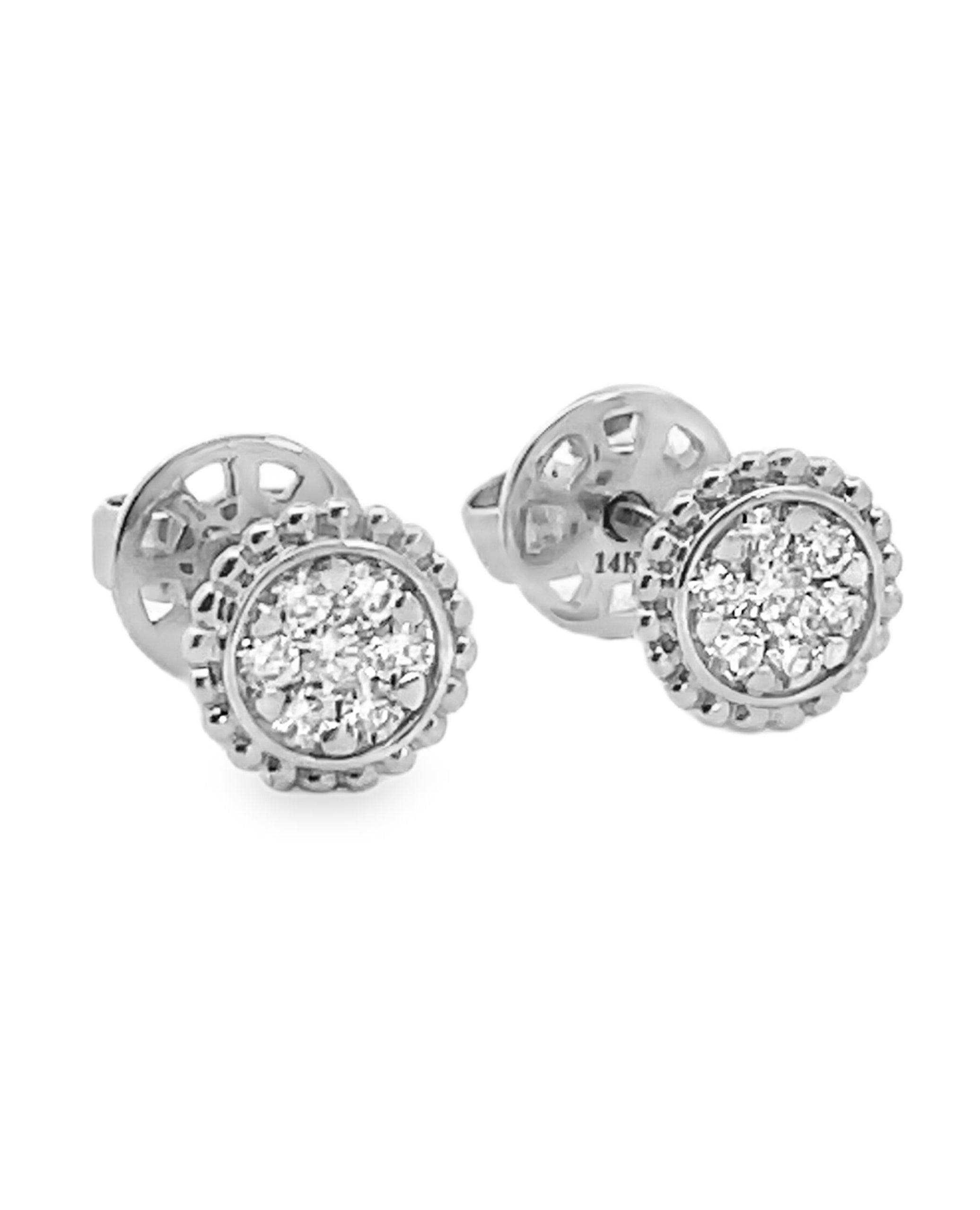 14K White Gold Diamond Round Stud Earrings with Pushbacks