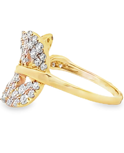 18K Yellow Gold Tapering Curved Leaf Ring with Diamonds 0.92 Carats, G Color VS Clarity