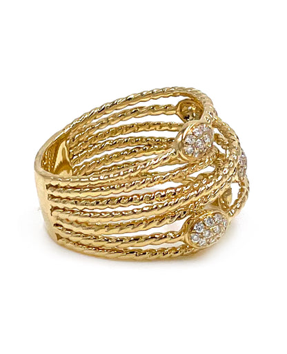18K Yellow Gold Woven Diamond Ring