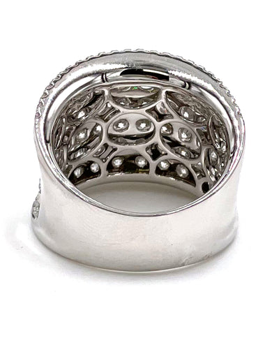 18K White Gold and 3.77 Carat Diamond Multi Row Ring with Curvature