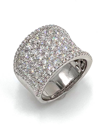 18K White Gold and 3.77 Carat Diamond Multi Row Ring with Curvature