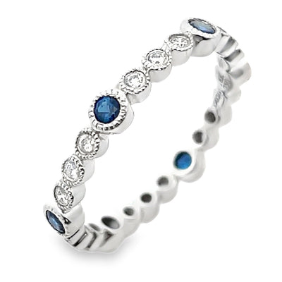 18K White Gold Ring with 6 Round Blue Sapphires 0.34 Carats and 18 Round Diamonds 0.20 Carats