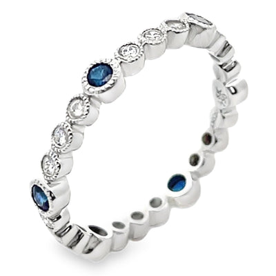 18K White Gold Ring with 6 Round Blue Sapphires 0.34 Carats and 18 Round Diamonds 0.20 Carats