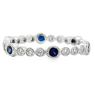 18K White Gold Ring with 6 Round Blue Sapphires 0.34 Carats and 18 Round Diamonds 0.20 Carats
