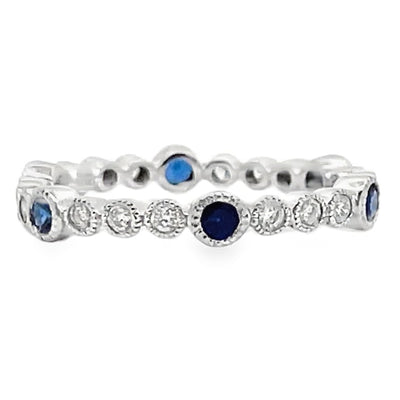 18K White Gold Ring with 6 Round Blue Sapphires 0.34 Carats and 18 Round Diamonds 0.20 Carats
