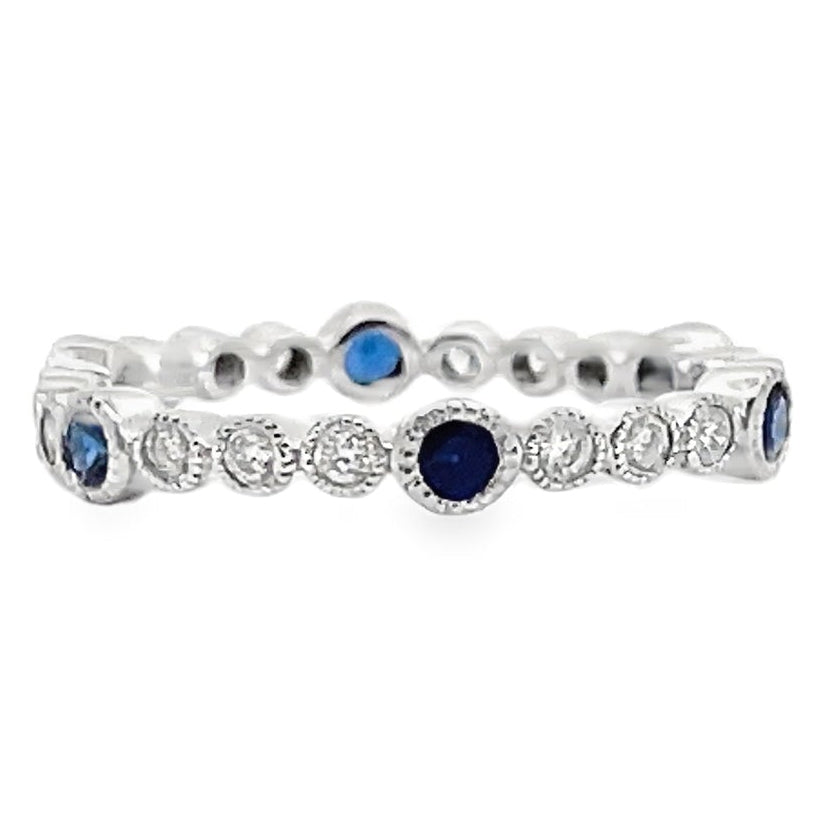 18K White Gold Ring with 6 Round Blue Sapphires 0.34 Carats and 18 Round Diamonds 0.20 Carats