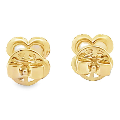 14K Yellow Gold Four Leaf 9.2mm Mother Of Pearl Stud Earrings