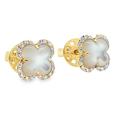 14K Yellow Gold Four Leaf 9.2mm Mother Of Pearl Stud Earrings