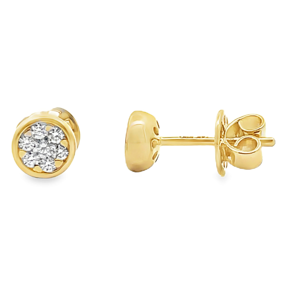 14K Yellow Gold Small Round 0.22 Carat Diamond Bezel Stud Earrings