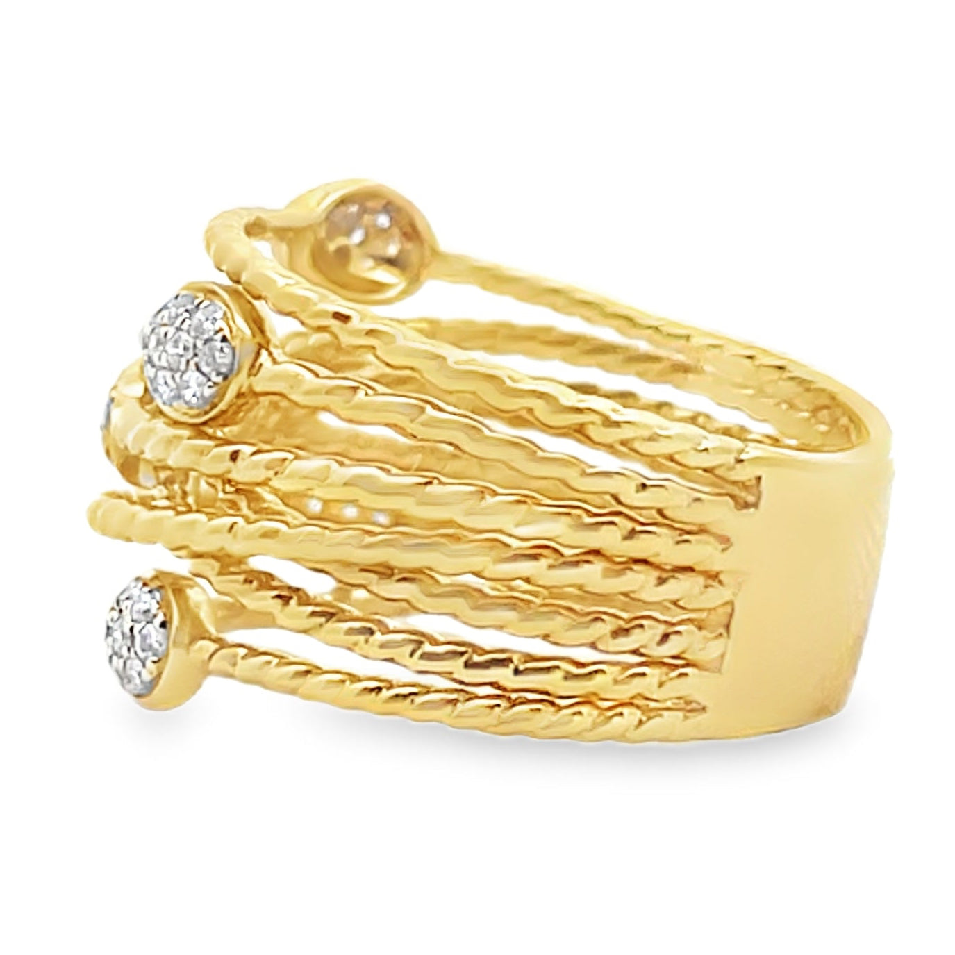 18K Yellow Gold Woven 0.28 Carat Diamond Ring with Cascading Oval Stations