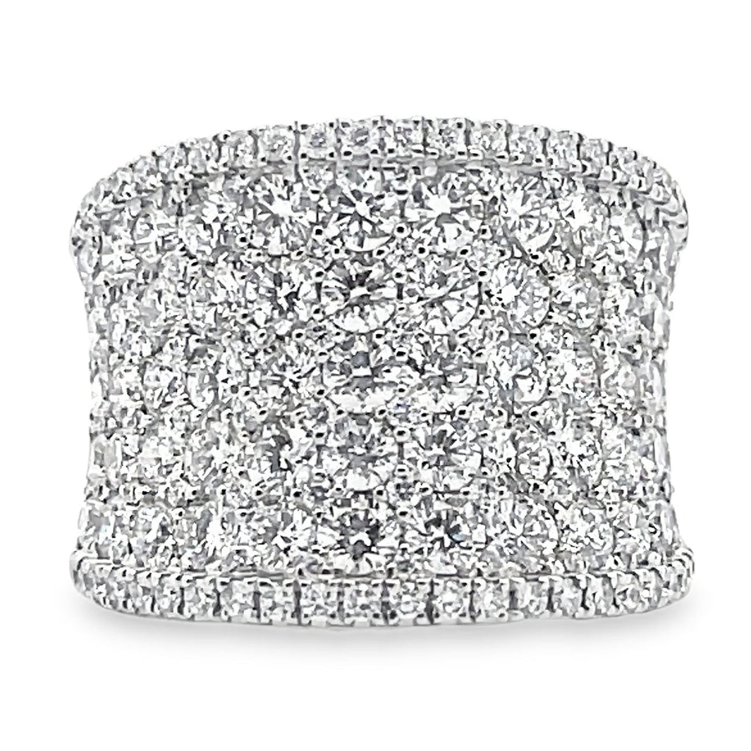 18K White Gold and 3.77 Carat Diamond Multi Row Ring with Curvature