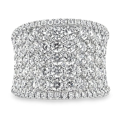18K White Gold and 3.77 Carat Diamond Multi Row Ring with Curvature
