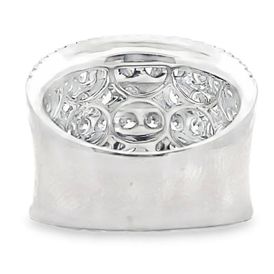 18K White Gold and 3.77 Carat Diamond Multi Row Ring with Curvature