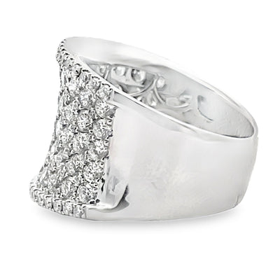 18K White Gold and 3.77 Carat Diamond Multi Row Ring with Curvature