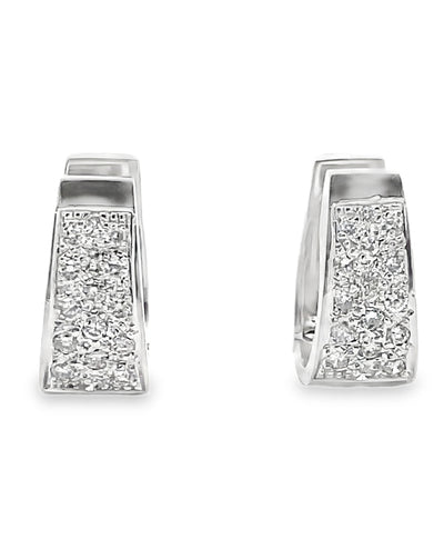 14K White Gold Diamond Huggie Earrings