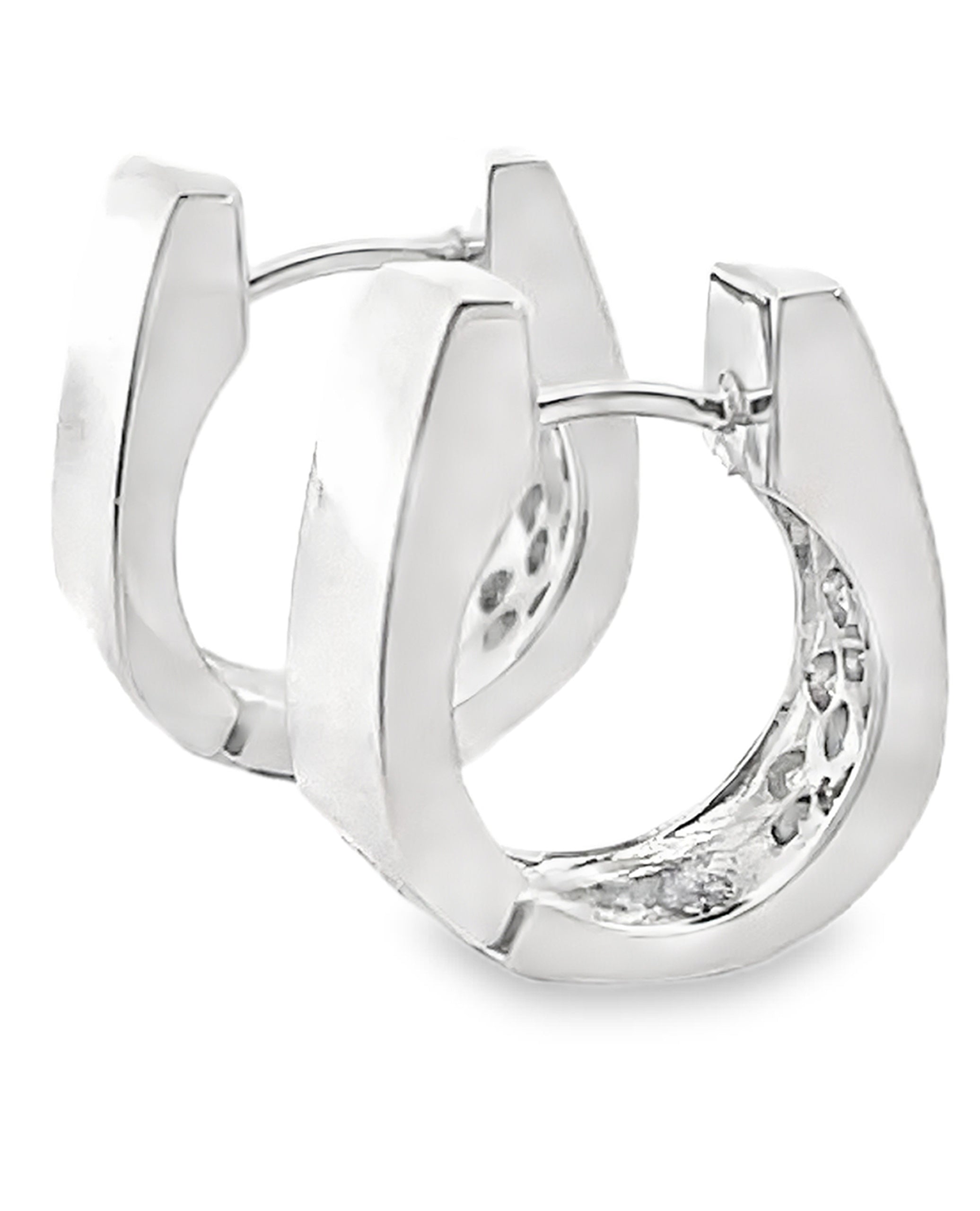 14K White Gold Diamond Huggie Earrings
