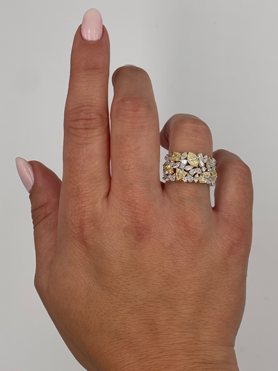 18K Two Tone Fancy Shaped Yellow & White Diamond Ring