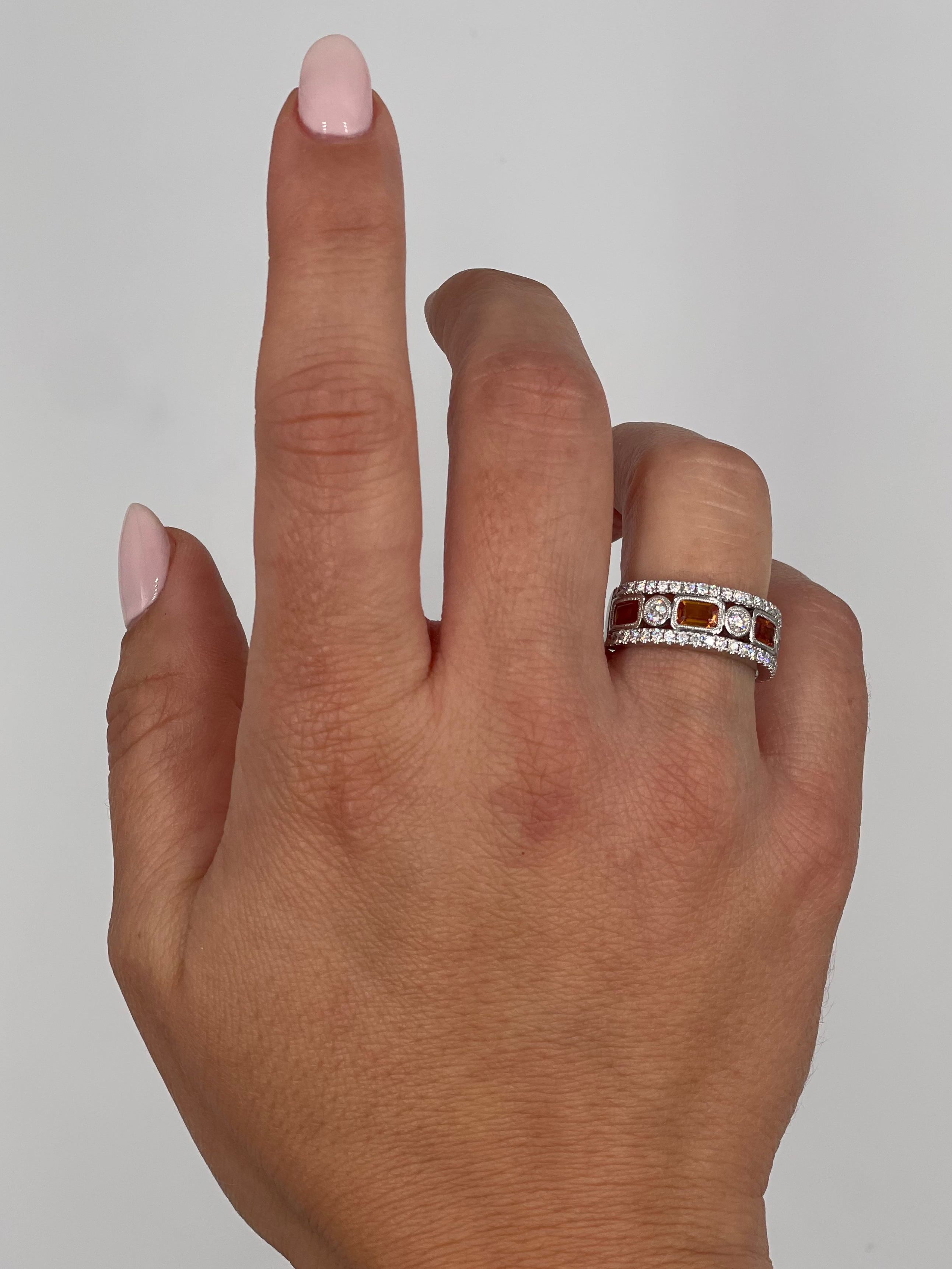 18K White Gold Orange Sapphire & Diamond Ring