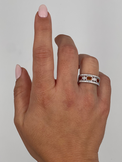 18K White Gold Orange Sapphire & Diamond Ring