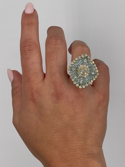 18K Two Tone Gold Diamond & Yellow Diamond Right Hand Fashion Ring 6.44 Carats Total