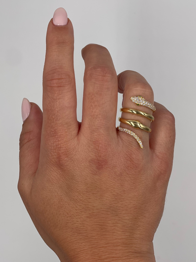 18K Yellow Gold Snake Wrap Ring with Diamonds & Emeralds