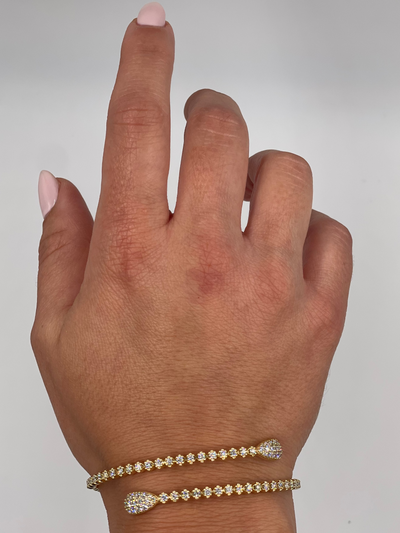 18K Yellow Gold Wrap Bypass Flexible Bangle Bracelet with Diamonds