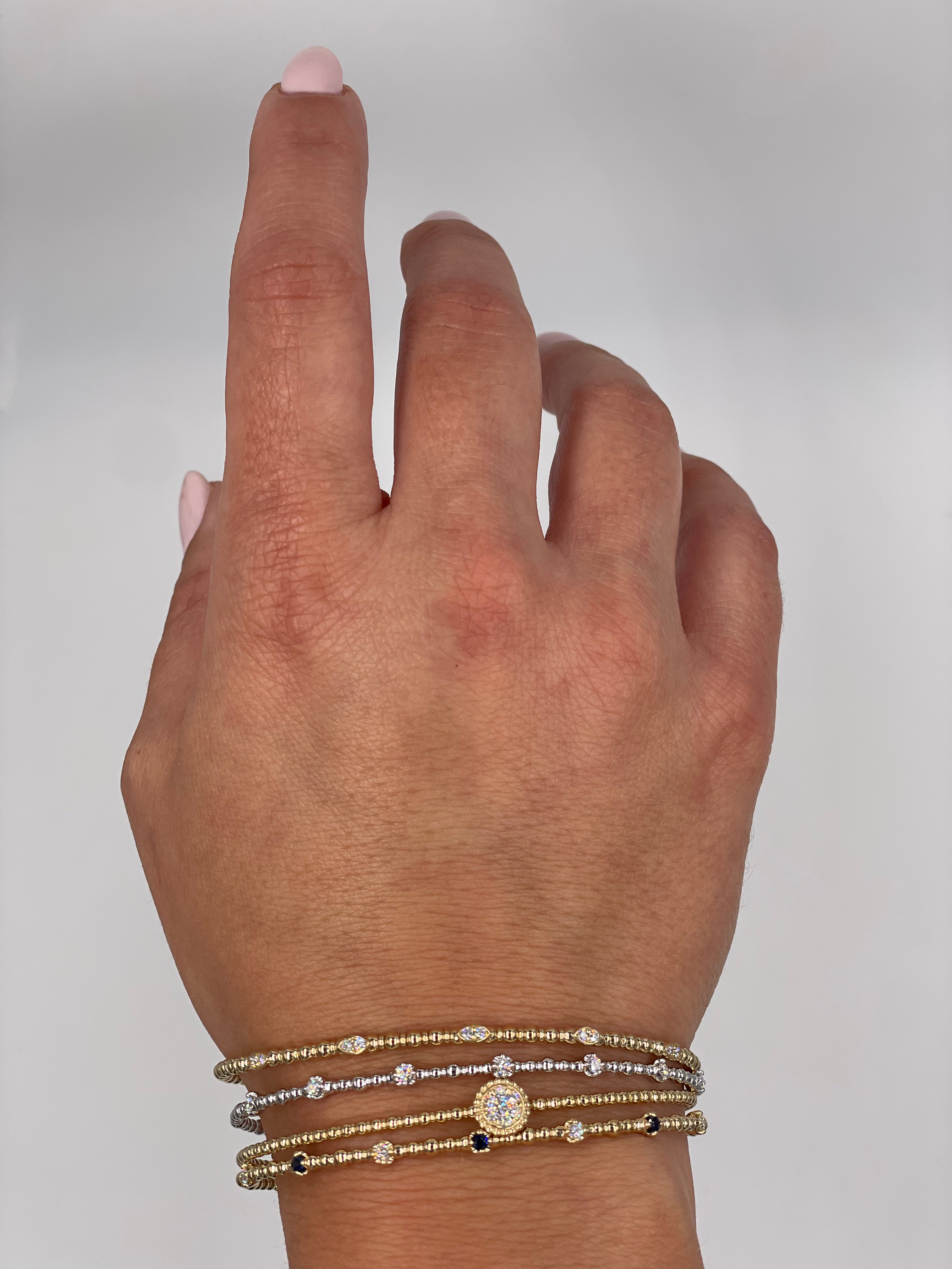 14K White Gold Seven Station 0.21 Carat Diamond Flexible Bangle Bracelet